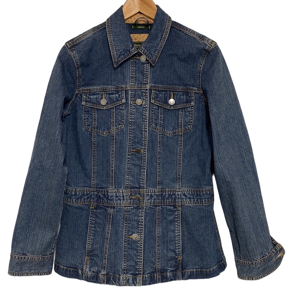 Eddie Bauer Stretch Denim Jean Jacket Blue Floral Lined Women’s Tall Medium